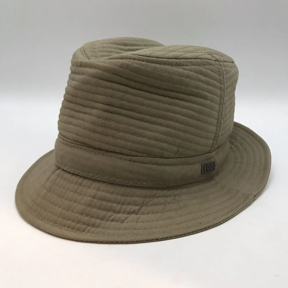 London Fog Weatherized Quilted Hat Khaki Tan Men's Fitted Fedora Bucket Style